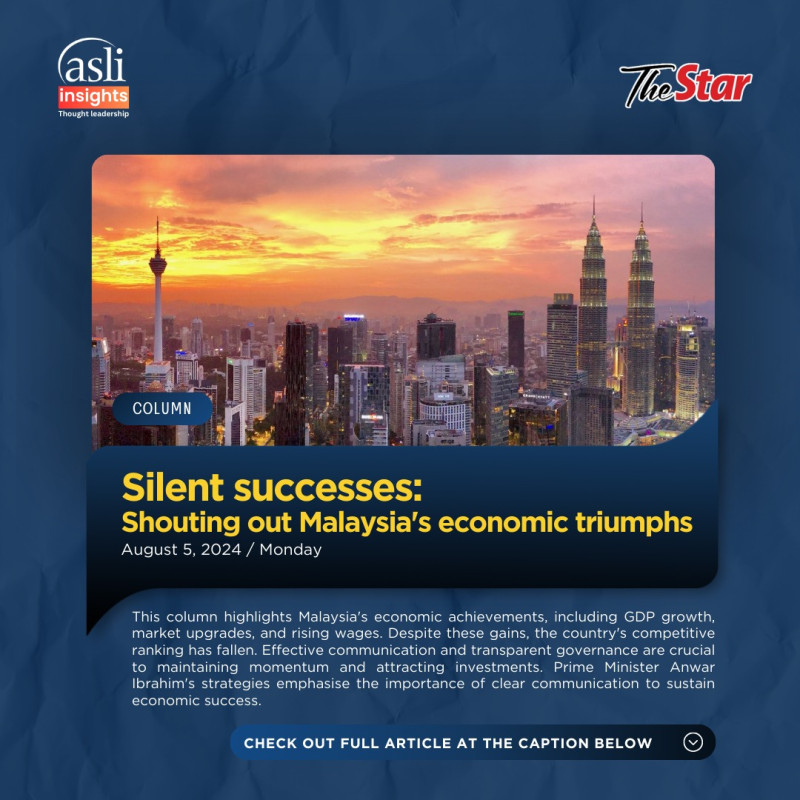 Silent Successes: Shouting Out Malaysia's Economic Triumphs 📈

ASLI's CEO explored Malaysia's growing economic strides in a recent column, highlighting GDP growth, strategic foreign tech investments, and advancements in the equity market. The piece uncovers how these achievements reflect the effective implementation of government policies aimed at enhancing Malaysia's business environment.

Read the full column here: https://www.thestar.com.my/opinion/columnists/whats-your-status/2024/08/05/silent-successes-shouting-out-malaysia039s-economic-triumphs

🌐 Empowering Leaders, Advancing Societies.

Stay updated with us: https://linktr.ee/asli_myofficial

#ASLI #EmpoweringLeaders #AdvancingSocieties